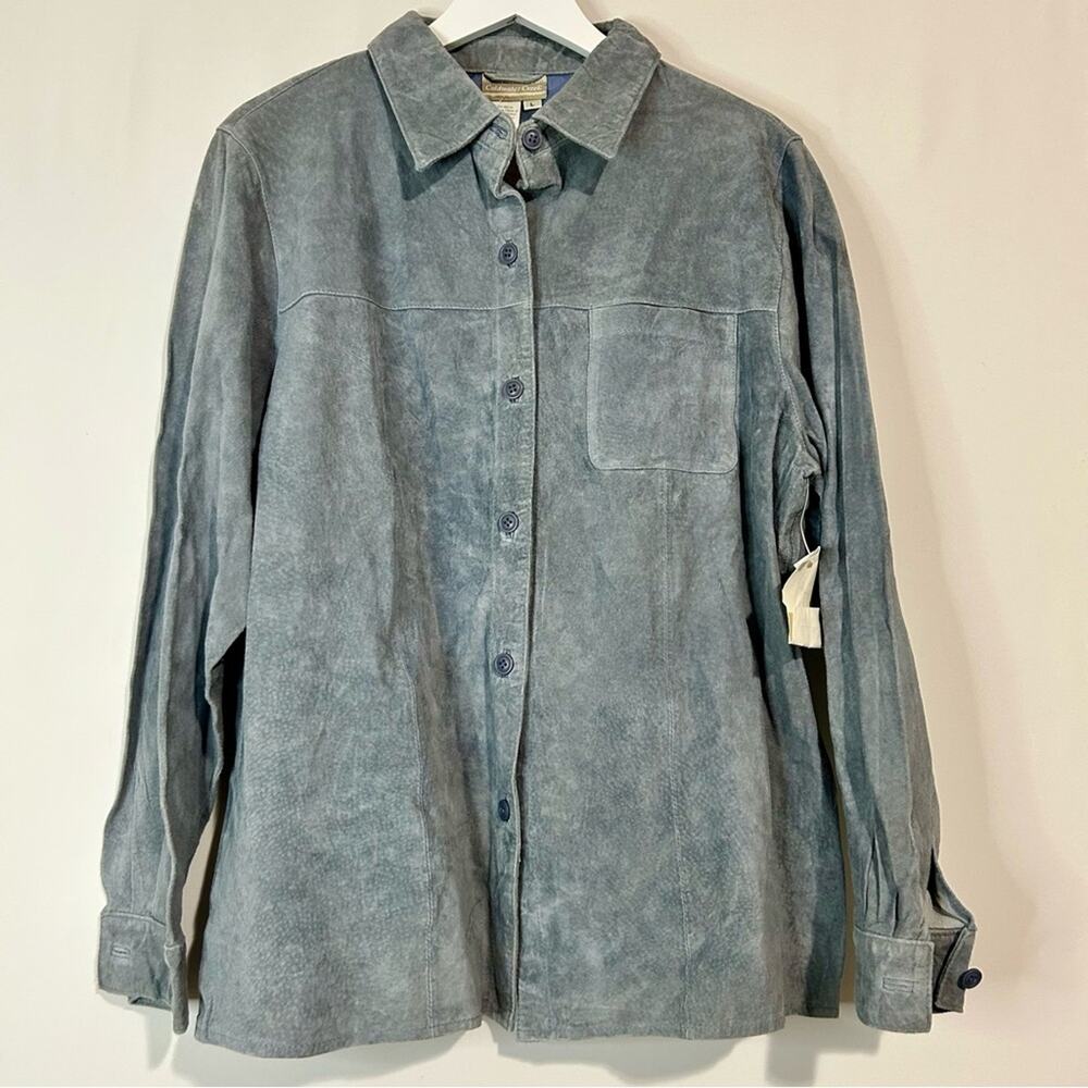 Coldwater Creek Women’s Vintage Suede Leather Shacket Jacket Blue Size Large NWT